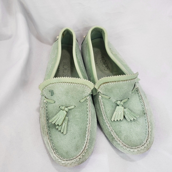 Tod's Light Green Suede Tassel Loafers - Picture 10 of 10